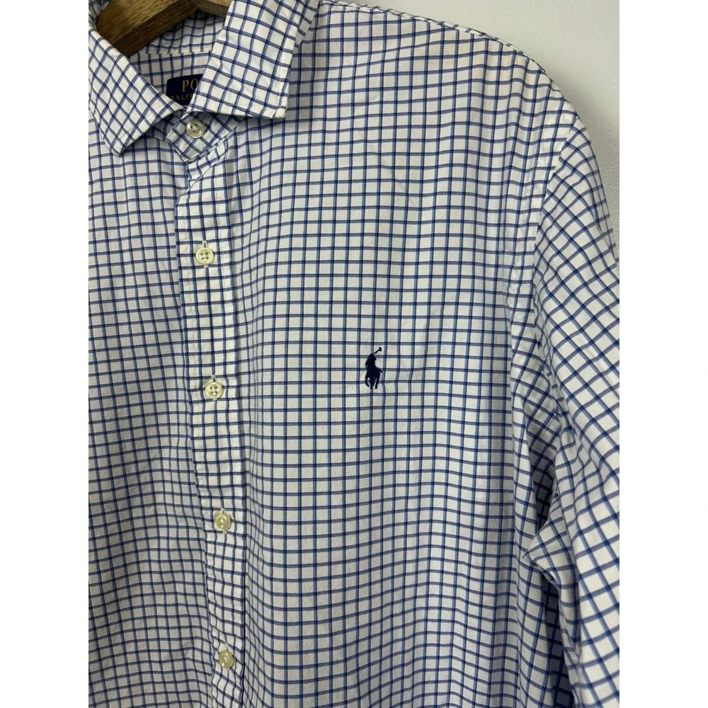 Polo Ralph Lauren Mens XL Blue Gingham‎ Check Stretch Cotton Button Down Shirt